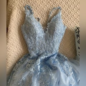 Blue Floral Prom Dress